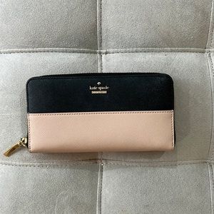 Authentic Kate Spade - Cream/Pink and Black, leather, Zip enclosure WALLET